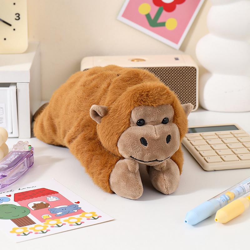 

New New Cute Cartoon Gorilla Plush Pen Bag Funny Student Animal Pencil Cases Fashion Large Capacity Stationery Storage Bag Gifts коричневый
