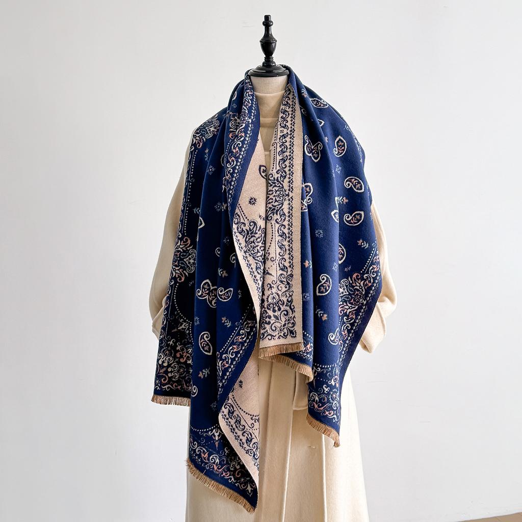 Fashion Faux Cashmere Winter Shawl For Women Vintage Pattern Tasseled Scarf Warm Wrap Stylish Accessory Ideal For Winter Wear