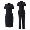 TROMAN Women's Short Sleeve Professional Waist-Cinching Suit Set