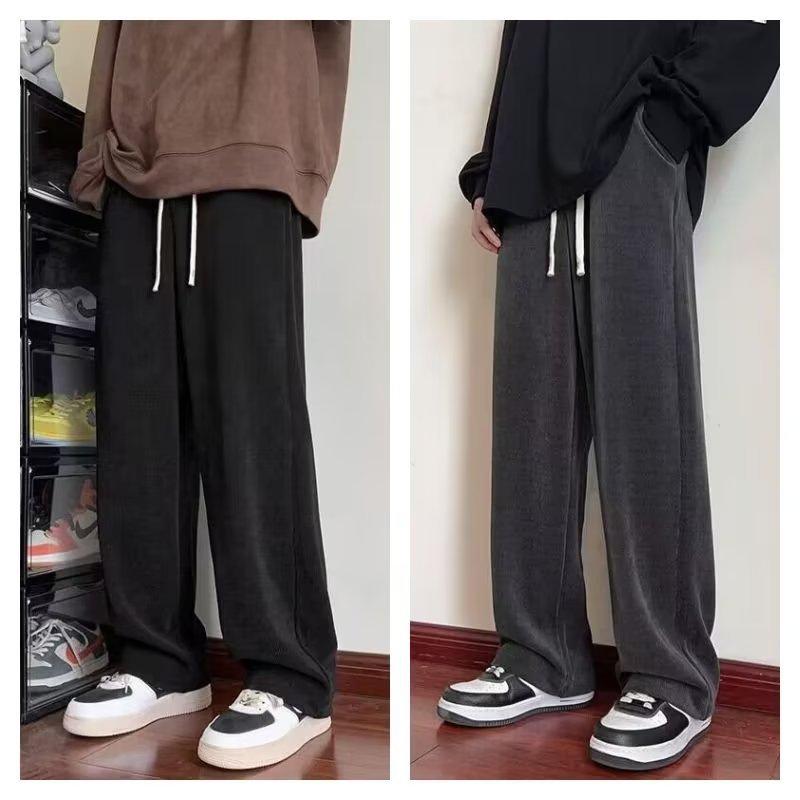 Men's Trendy American-Style Corduroy Wide-Leg Pants - Heavy Drape, Loose Straight Fit, Casual Trousers for Spring and Autumn