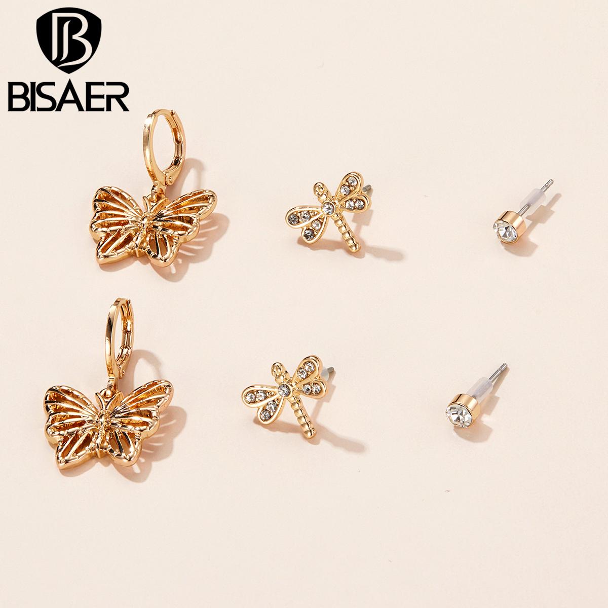 

BISAER Изысканные бабочки и стрекозы, 3 пары серег-гвоздиков для женщин, модные ювелирные изделия Earring