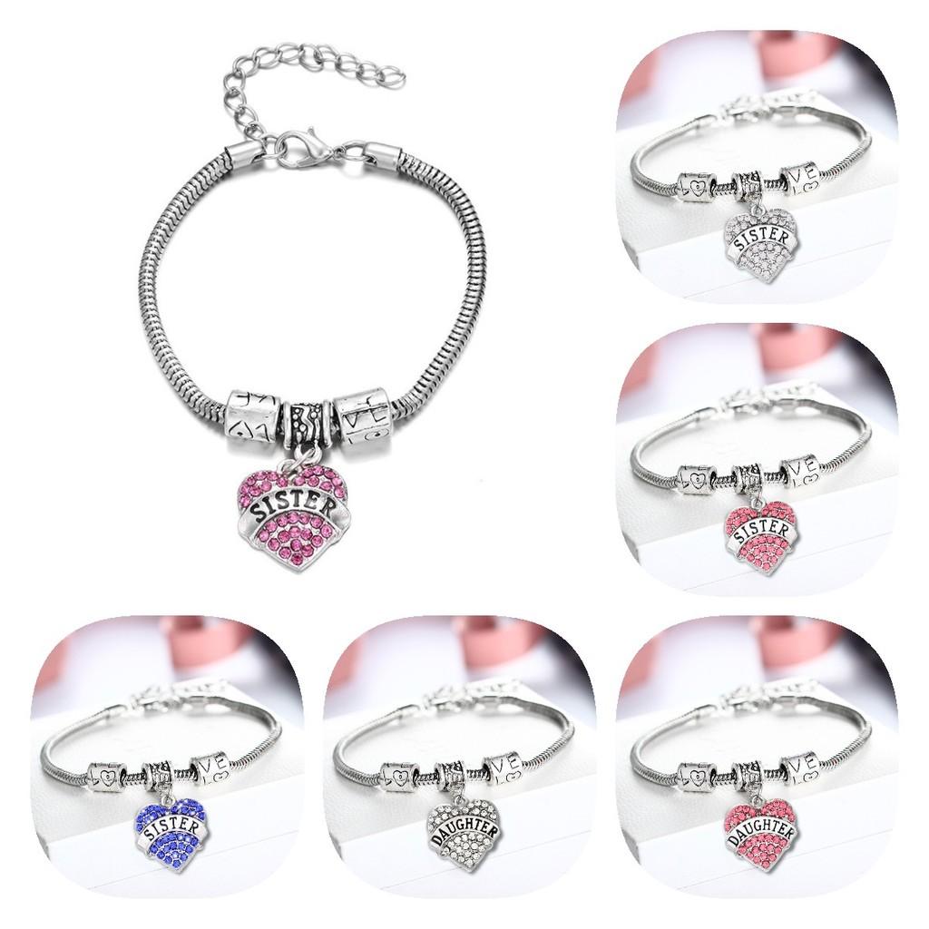 Stylish Heart Shaped Family Member Bracelet With Rhinestone Accents For Special Occasions