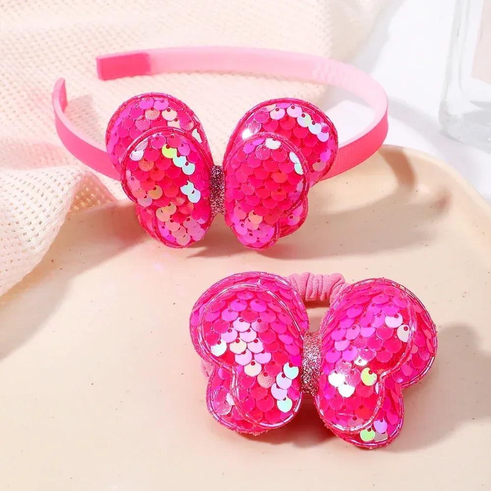 2/3 Pcs Baby Sequins Butterfly Flower Hairbands for Girls Hair Ties Set Clips Bows Headband Kids Headwear Gifts Hair Accessories