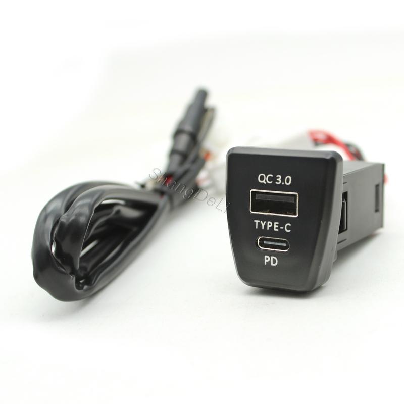 Car Charger TYPE-C PD QC3.0 USB Dual Socket Phone Charger Interface Adapter For Toyota RAV4 Rav4 XA50 2019 2020
