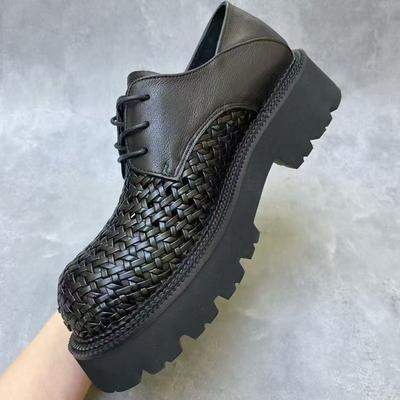 High-end Men's Shoes Hollow and Breathable Casual Leather Shoes Men's Spring Thick-soled Leather Hand-woven Thick-soled High-tide Shoes