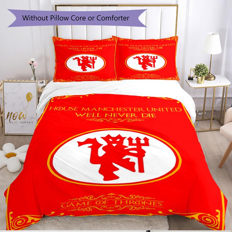 3pcs Duvet Cover Set (1*Duvet Cover + 2*Pillowcase, Without Core), Manchester United F.C Print Soft All‑Season Bedding Set, Home Bedroom Decor Gift
