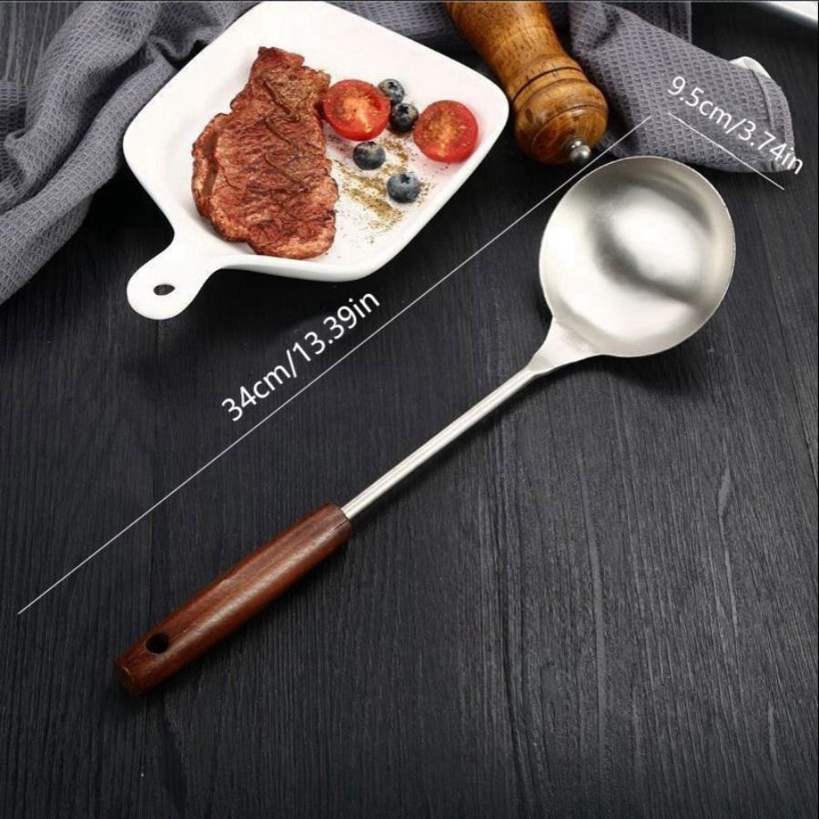 Stainless Steel Spatula Spoon With Wooden Handle Lengthened Cooking Spoon Anti-Scalding Cooking Shovel Kitchenware