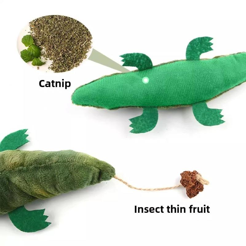 Plush Crocodile Cat Toy Catnip Filled Crinkle Worm Leaf Paws for Kitten Teething Interactive Bite Resistant Play Silvervine Cat