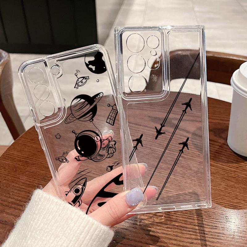 Astronaut Aircraft Route Phone Case For Samsung Galaxy S25 S23 S24 S22 Ultra Plus Soft Cover For Galaxy S24+ S23+ S25+ Shell