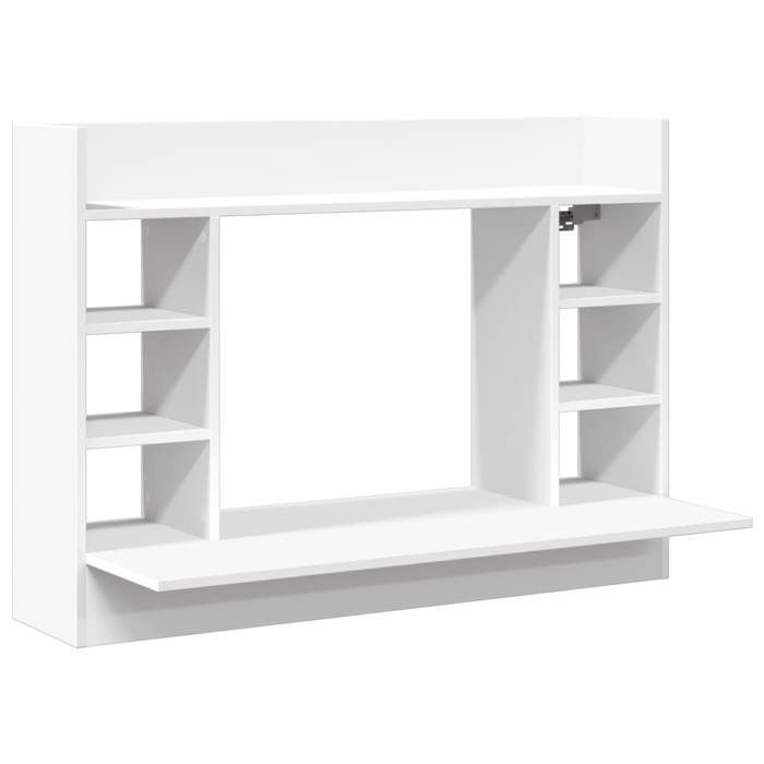 VidaXL Bureau mural blanc 105x48x75 cm bois d'ingénierie, table murale, table suspendue murale, bureau mural avec rangement, 847968