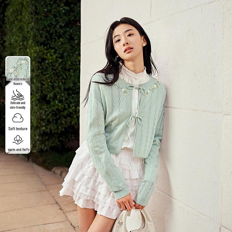 Открытый вязаный кардиган Ledin с цветочной вышивкой S