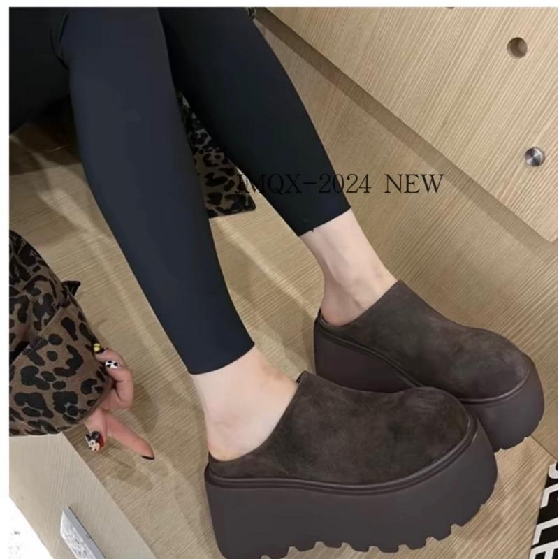 

Thick-soled women s half-drag autumn and winter velvet new one-pedal small person heightening bag head muffin slippers 40 кавовий