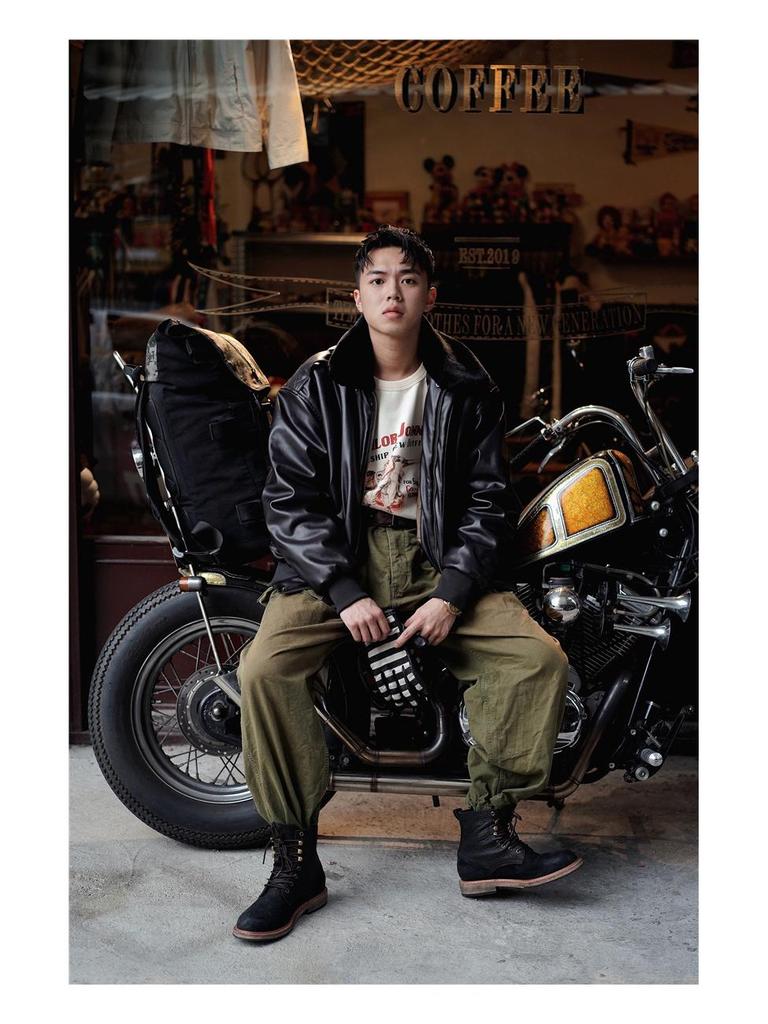 Normanlong Men's Retro A2 Aviator Jacket - American Military Vietnam War Leather with Fur Collar & Cotton Lining