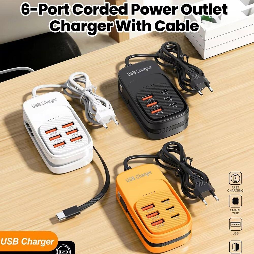6 in 1 USB Power Charger USB Type-C Power Socket Adapter Portable Desktop Charger  Travel Use