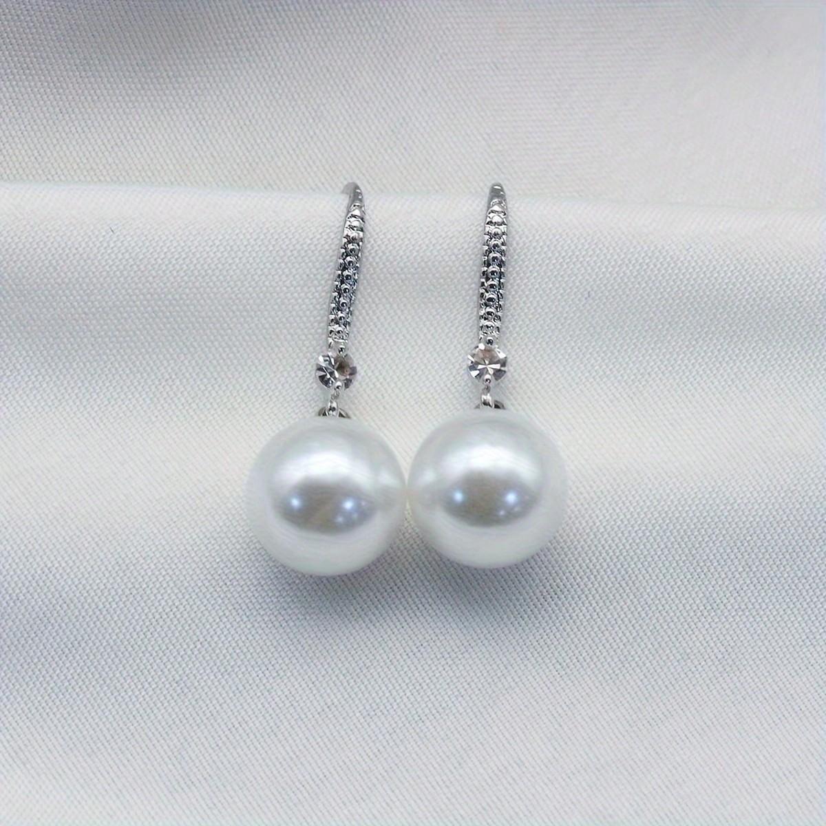 

1pair White Cubic Zirconia Faux Pearl Drop Dangle Earrings for Women Girls Exquisite Daily Jewelry Elegant Wedding Bridesmaid Holiday Perfect Gift