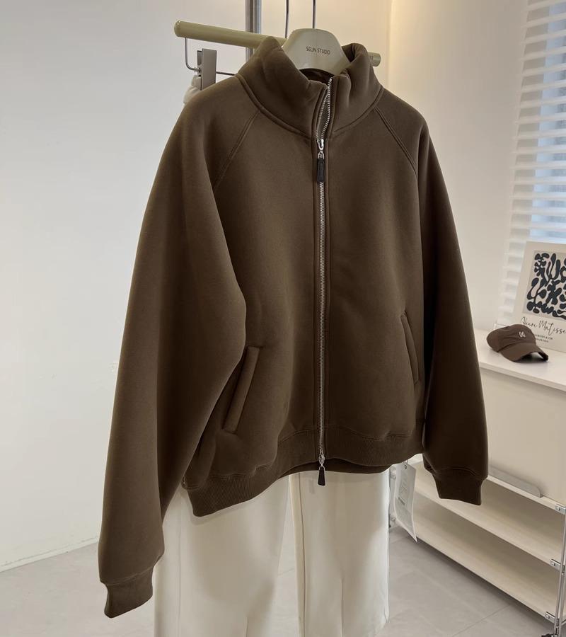 Women's Lambswool Fleece-Lined Stand Collar Zip-Up Cardigan – Thick, Versatile, Loose-Fit Winter Outerwear