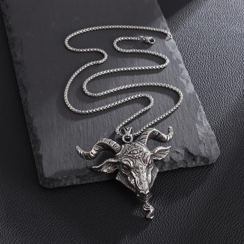 Retro Gothic Angel Goat Head Pendant Demon Eye Necklace Religious Alternative Punk Men's Jewelry Accessories