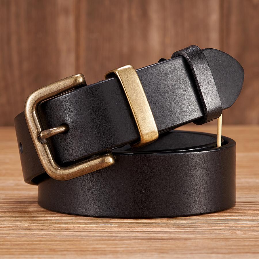 3.8CM High Quality Genuine Leather Belts for Men Brass Buckle Fancy Vintage Jeans Belt
