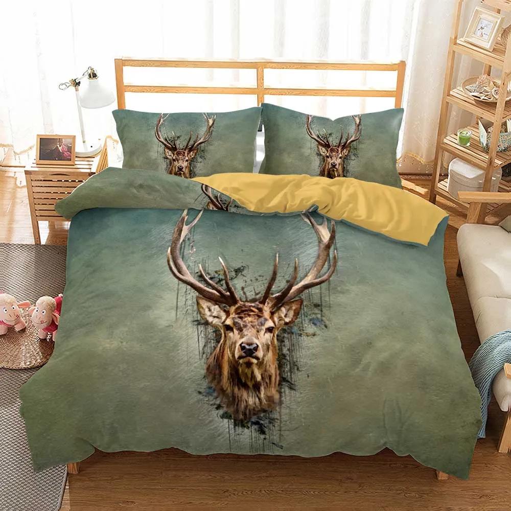 US Size Bedding Queen King Size 2/3Pcs Deer And Flowers Autumn Leaves Duvet Cover Sets Pillow Shams Single Double Kids Bed Set