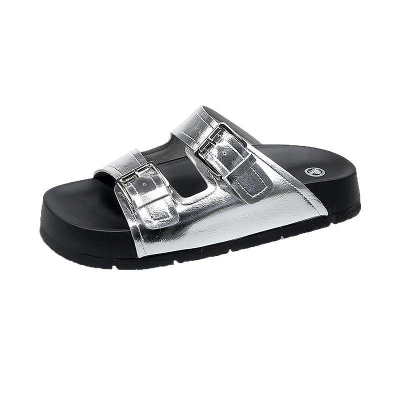 Summer New Korean Version 2025 Sponge Cake Bottom with Thick-soled Slippers Women's Thin Non-slip Beach Shoes Cool Slippers