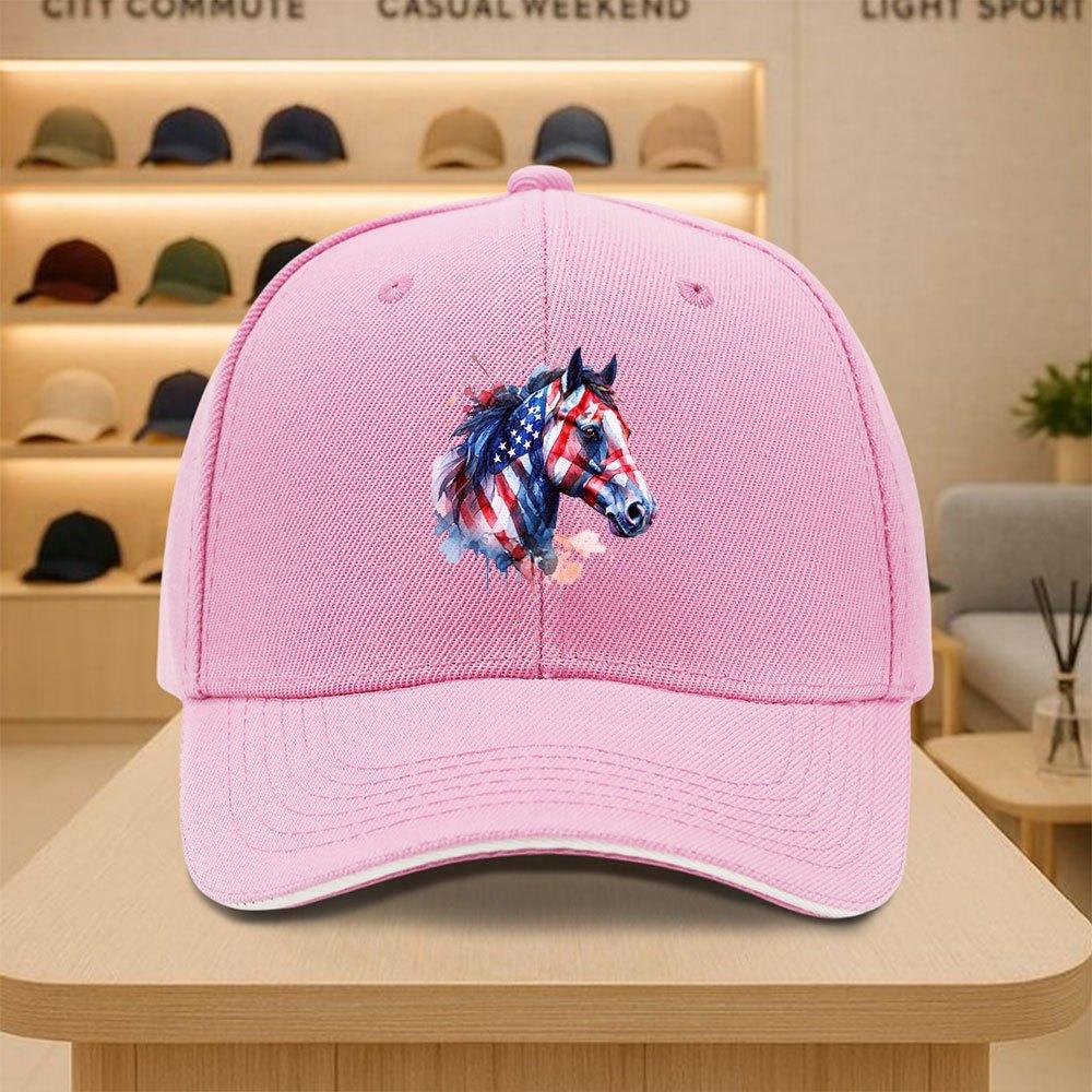Amerikanische Flagge Pferdekopfdruck Baseballkappe Polyester Erwachsene Lässig Sport Verstellbare Kappe