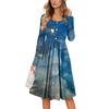 Women's Casual Fashion Sexy Comfortable Sundress Button Long Sleeves With Pockets Floral Print Dress