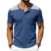 Men Contrast Shoulder Henley Neck Short Sleeve Pocket Casual Tee