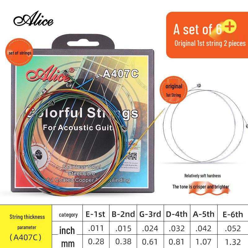 Corde per Chitarra Acustica Alice Folk - Set Completo da 6 (Corde 1ª, 2ª, 3ª come Singole)