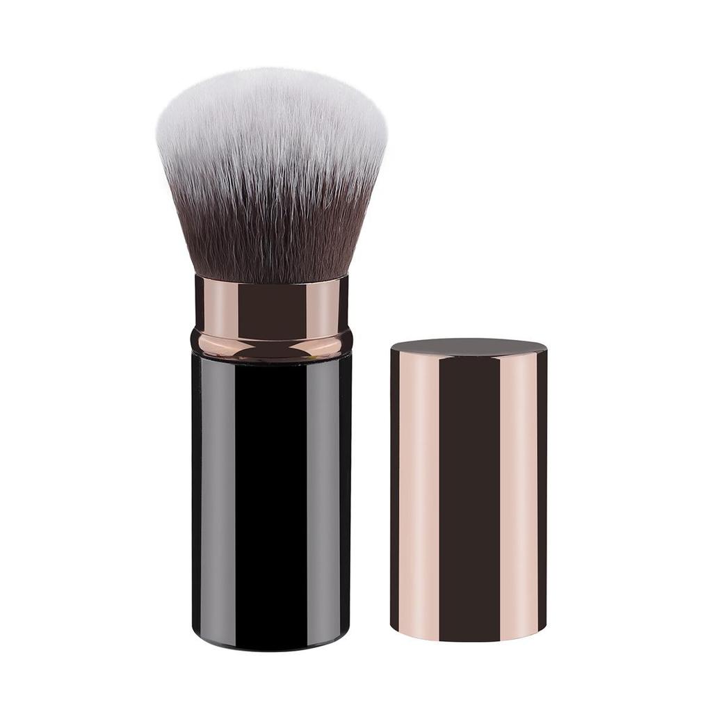 Retractable Portable Makeup Brush with Soft Bristles and Thickened Aluminum Tube for Blush and Powder.