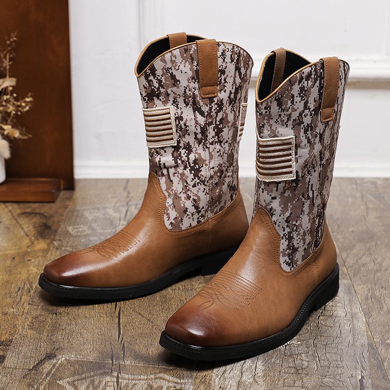 Embroidered Camouflage Combat Boots: Men s Big Size European-American Western Cowboy & Retro Dr. Martens Style for Autumn/Winter 45