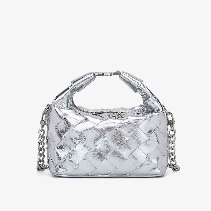 Новая высококачественная сумка-тоут в стиле Сяосян, женская универсальная новая плетеная сумка на цепочке, сумка через плечо серебряный