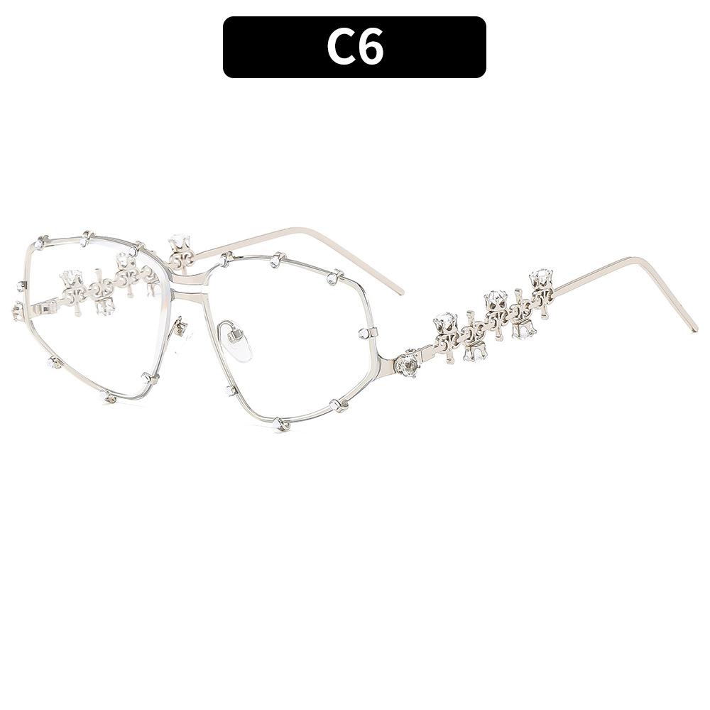 Rhinestone Special-shaped Glasses Women Men Fashion Oversized Cat Eye Glasses Metal Oval Shades Frame Vintage Party Eyeglasses