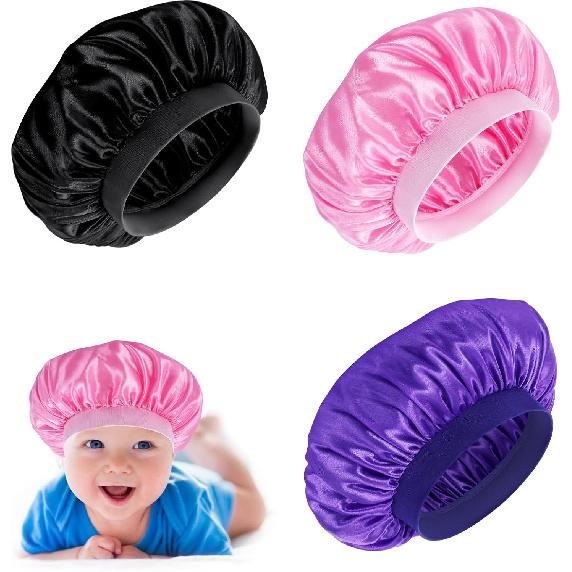 Prasacco 3 Pieces Kids Satin Bonnet Baby Bonnet Sleeping Cap Soft Silk Night Hats Colorful Satin Cap for Baby Girls Boys Natural Hair Teens Toddler