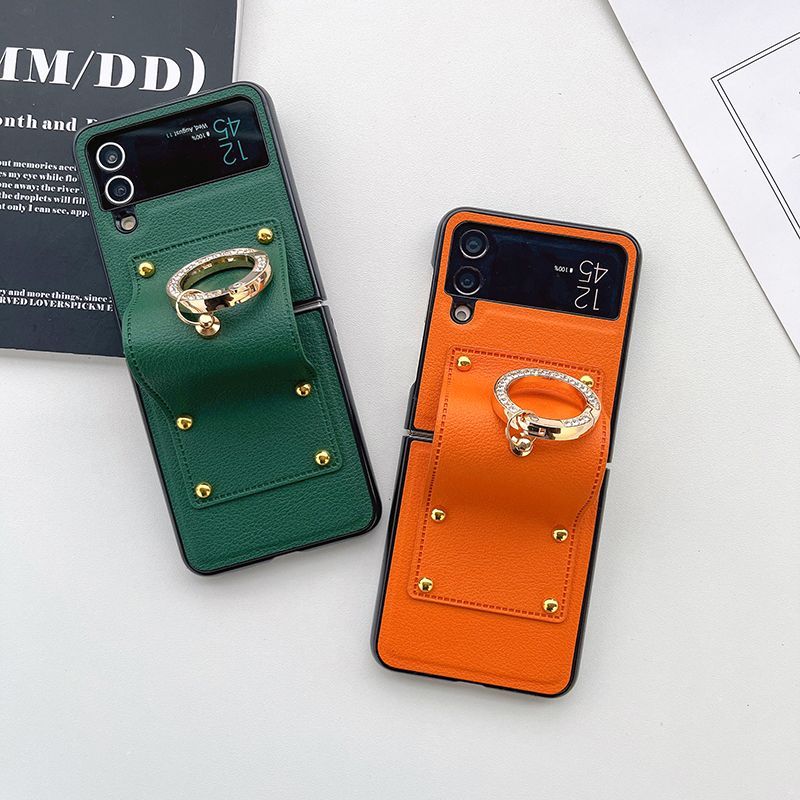 Applicable To Samsung Zflip4 Mobile Phone Case F7110 Folding Screen W24flip Bracket Leather Flip5 High-end Hard Case