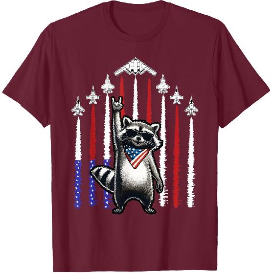 4th of July USA Flag Fighter Jets Raccoon Funny Patriotic T-Shirt