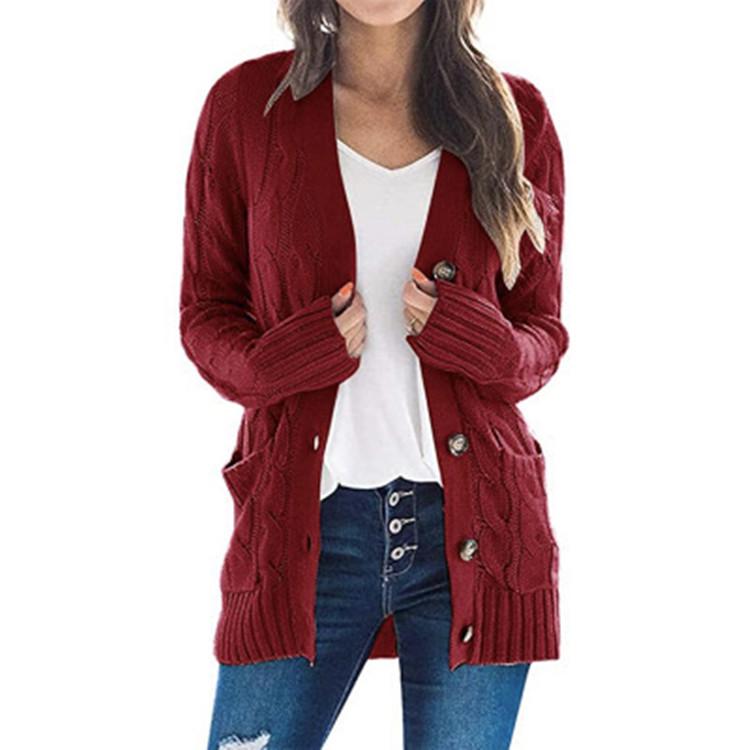 2025 Autumn/Winter Women's V-neck Single-breasted Long Sleeve Knitted Cardigan Sweater