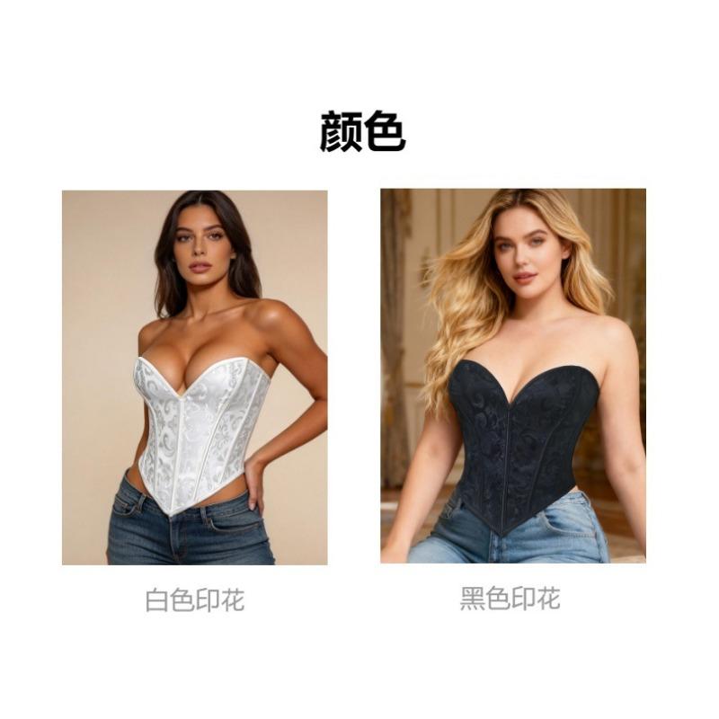 Vintage Print Strapless Boned Corset Tight Waist Shaping Body Shaper