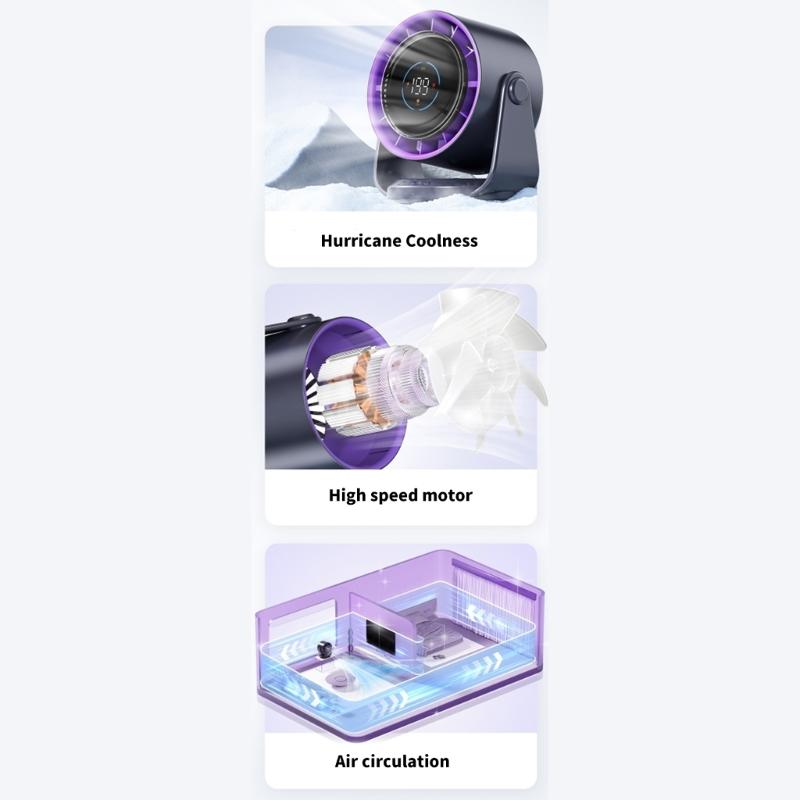 Quiet Powerful Fan Digital Display Fan 4000mAh Battery Fan ABS Texture Suitable for Bedroom Office and School Use