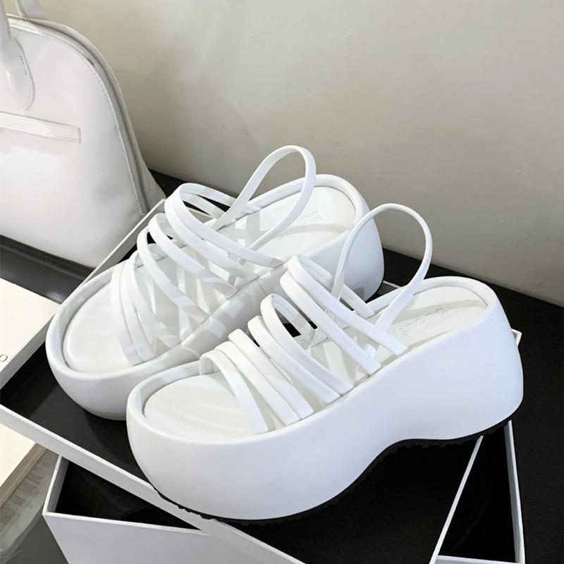 

Fashion Cute Thick Bottom Platform Sandals Women Fashion Ankle-Wrap Flats Summer Comfort Casual Shoes Wedge Gladiator Sandals Beach Shoe 35 белый