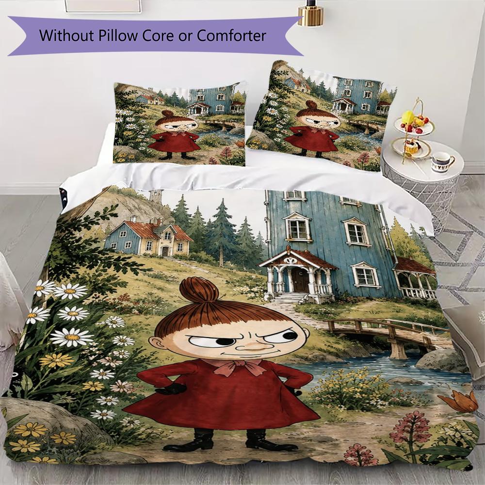 Comet In Moominland Pattern Bedding,Quilt Set Quilt Cover Pillowcase Home Birthday Gift(1 * Duvet Cover + 2 * Pillowcase, Without Core)_lx