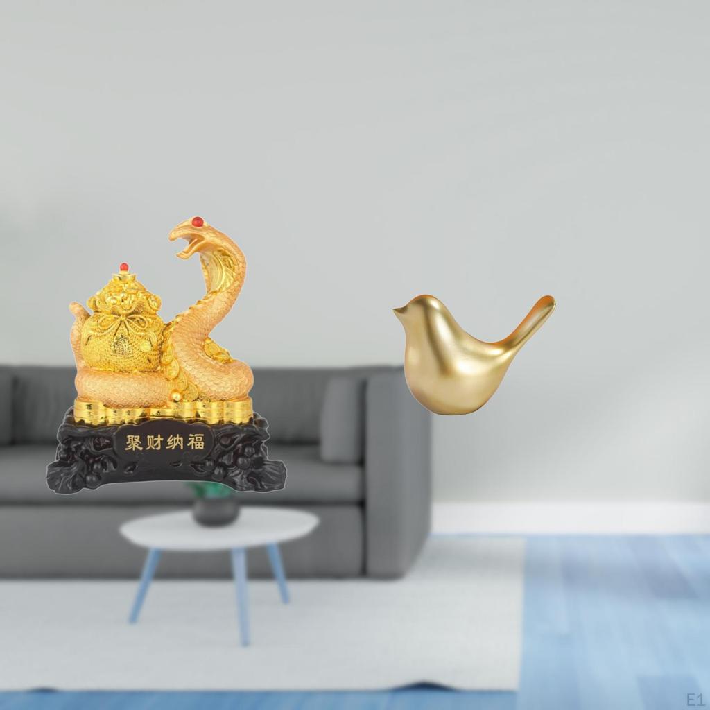 Golden Snake Bird Sculpture Animal Statue Modern Collectible Art Crafts Chinese Year Decor