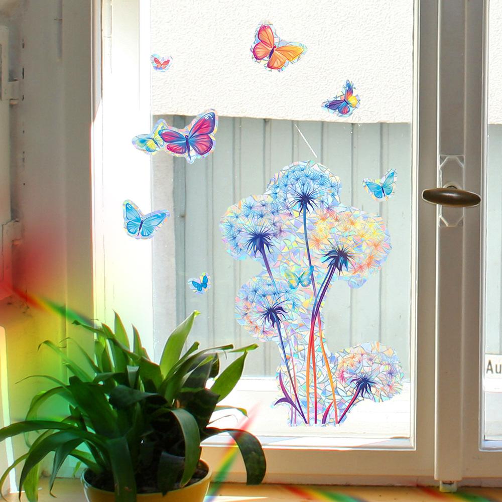 Fun-j005 Laser Color Dandelion Butterfly Home Decoration Decoration Glass Doors and Windows Window Stickers Self-adhesive