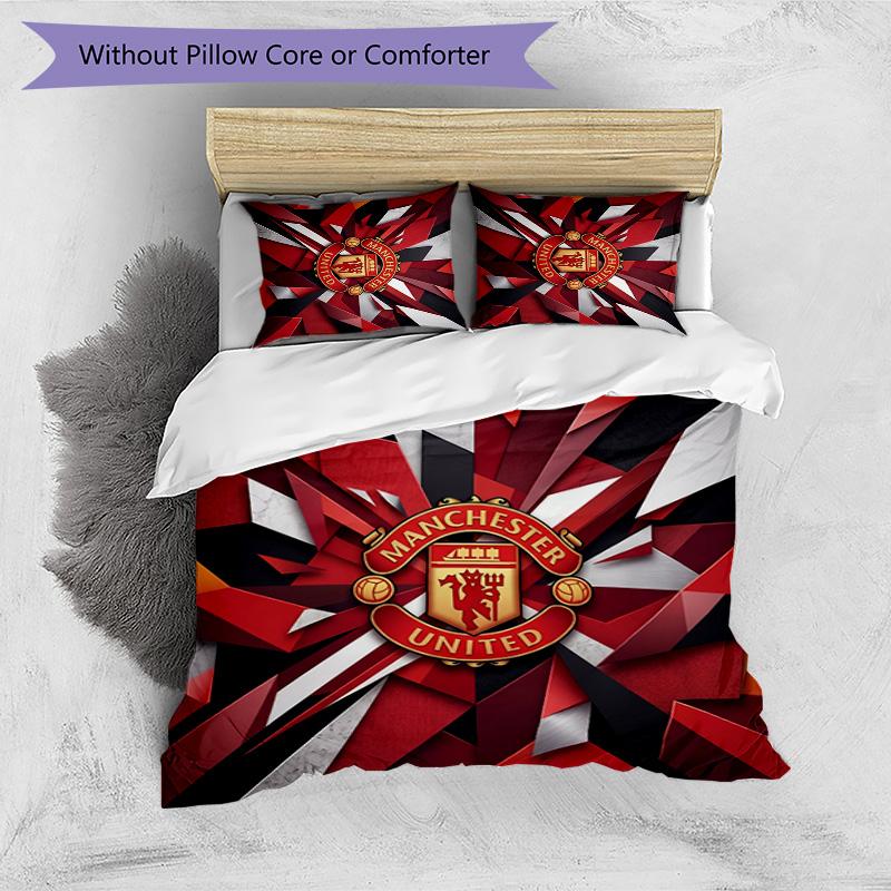 Set Lenzuola Stampato Manchester United 3 Pezzi Morbido Delicato sulla Pelle Lavabile Copripiumino e Federe Set Tutte le Stagioni Camera da Letto