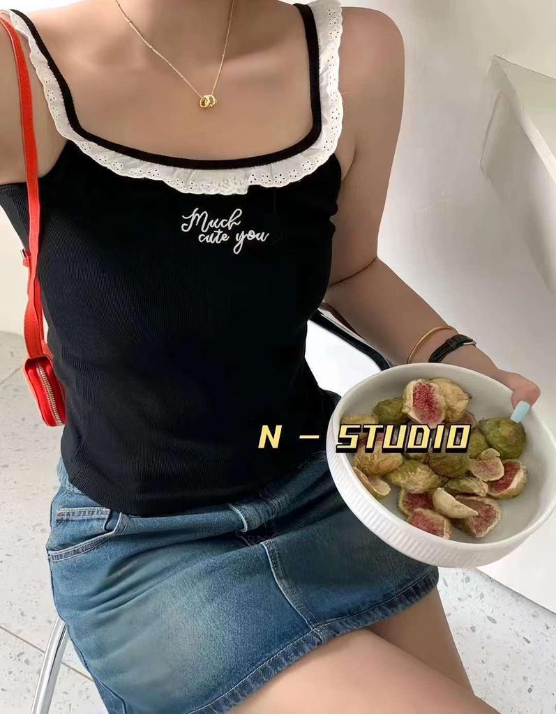 High-Quality Dopamine Lace Slim Fit Cotton Camisole with Latex Breast Pad - Sweet, Stylish Inner or Outer Wear for Women