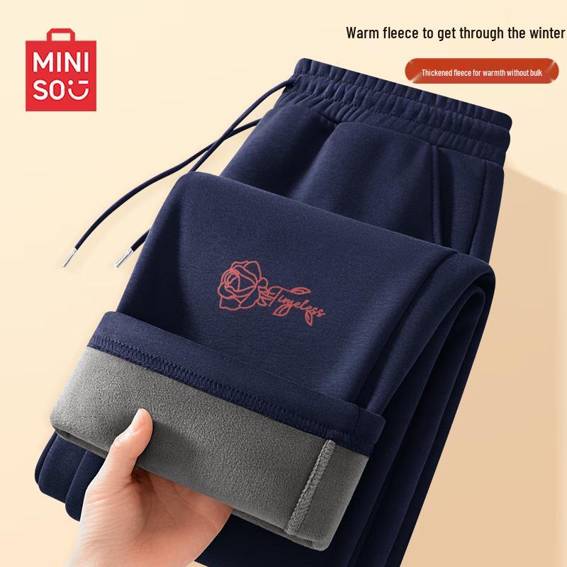 MINISO Men's Fleece-Lined Straight-Leg Winter Casual Pants