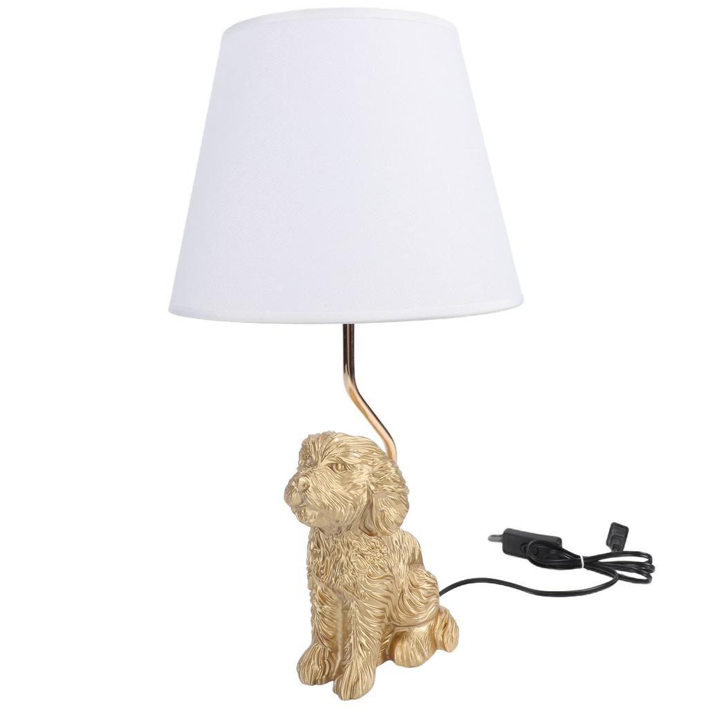 Retro Resin Dog Table Lamp Bedside Night Light with White Polyester Shade for Home Bedroom Office Decoration US Plug