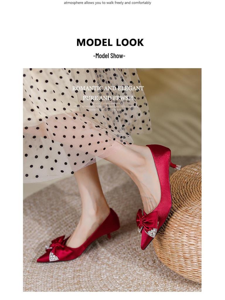 2023 Bridal High Heels: Pointed Toe Xiu He Suit, Comfortable for Pregnant Women, Chinese Wedding Shoes