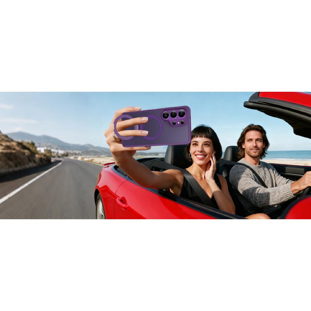 Magnetic Stand Phone Case Suitable for Samsung S26Ultra Protective Cover with Matte Skin Feel and Semi-transparent S25Fe4