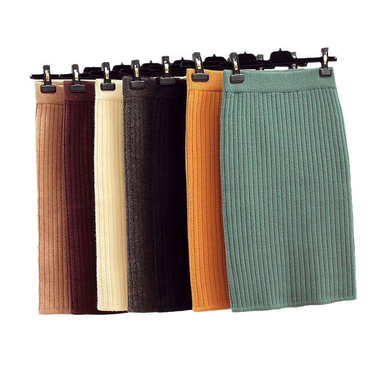 2024 Dámská zeštíhlující vlněná sukně střední délky s rozparkem