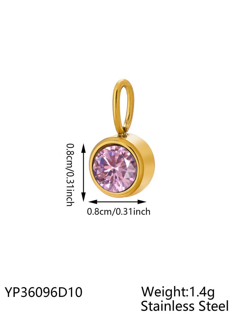 CARLIDANA Waterproof 12 Month Crystal Birthstone 14K Gold Plated Stainless Steel 8MM Birthstone Bezel Pendant DIY Charm